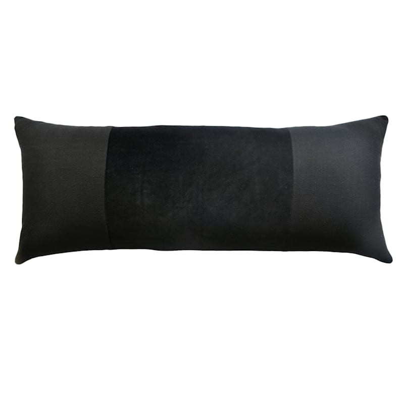 Crosby St. Black Cotton Slub & Velvet Throw Pillow, 14x36 | At Home