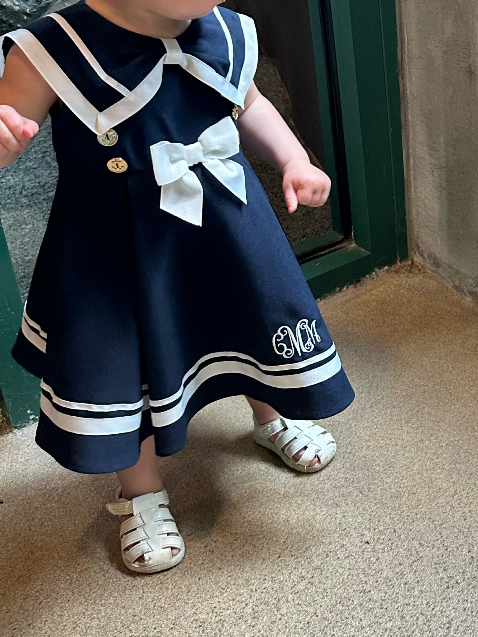 Nautical baby girl toddler sailor dress, navy blue, white sandals, monogrammed 

#LTKbaby #LTKbump #LTKkids