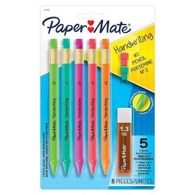 Paper Mate Handwriting 5pk #2 Mechanical Pencils with Eraser and Refill 1.3mm Assorted Colors: School Supplies for Kids | Target
