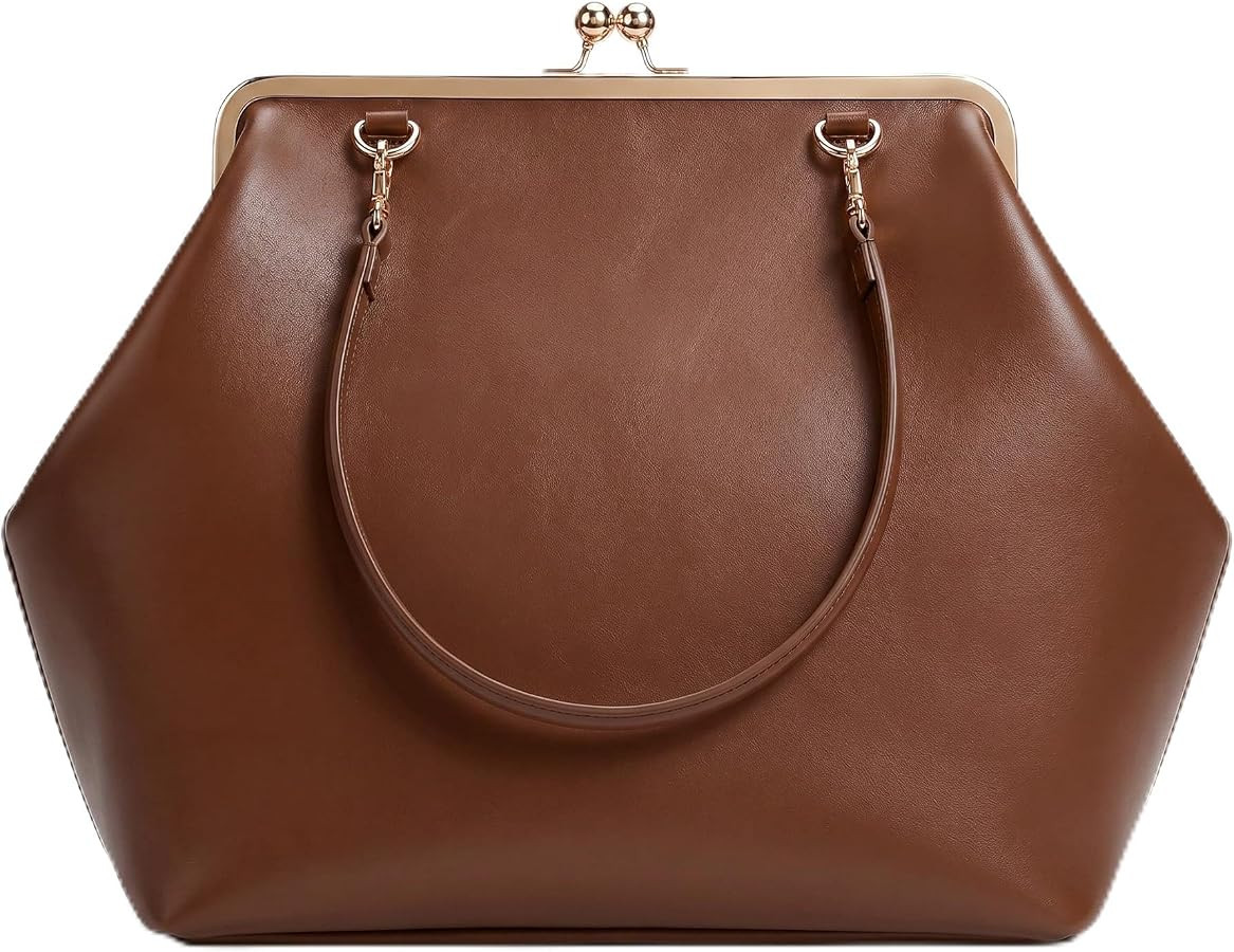 Kiss Lock Frame Handbag, PU Leather Shoulder Tote Bag Messenger Hobo Clutch Purse for Women Forma... | Amazon (US)