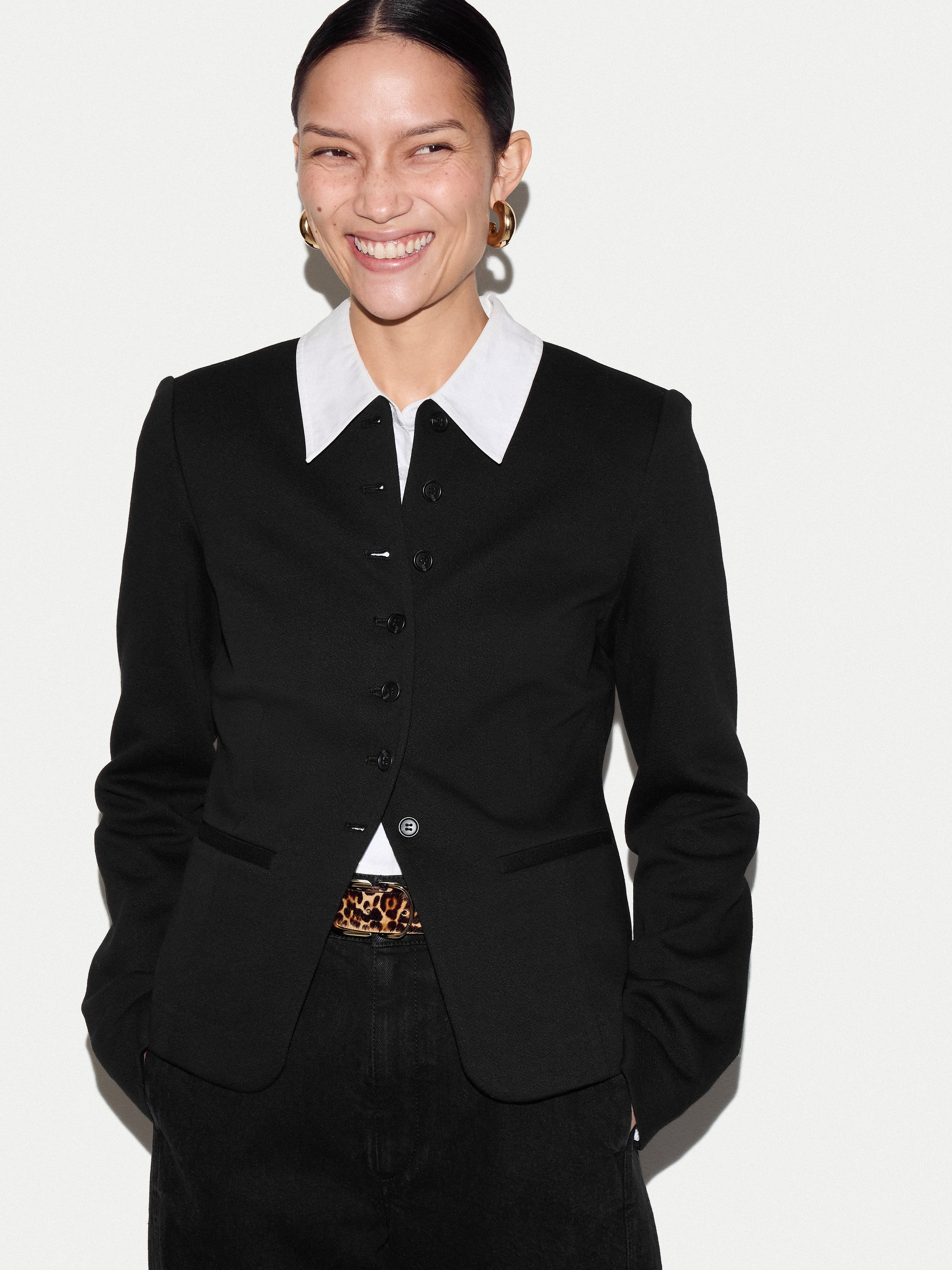 Crepe Jersey Button Jacket | Black | Jigsaw (UK)