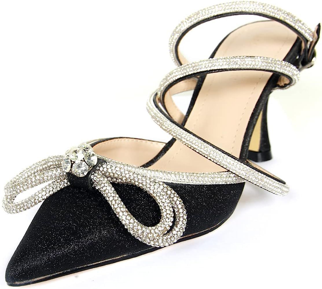 Vertundy Women's Lace up High Heeled Sandals Ankle Buckle Strap Rhinestone Bowknot Stilettos Sati... | Amazon (US)