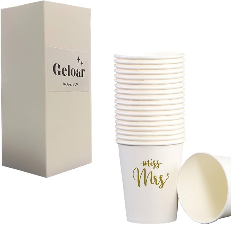 Bridal Shower Party Cups, 20 Pack 9oz Gold From Miss To Mrs Disposable Paper Party Cups for Engag... | Amazon (US)