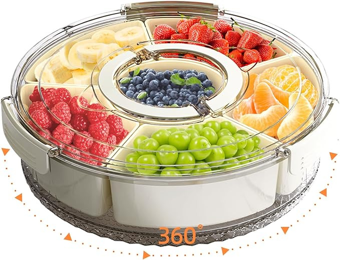 Divided Serving Tray with Lid and Handle, Stackable Snackle Box Container for Fruits Candy Organi... | Amazon (US)