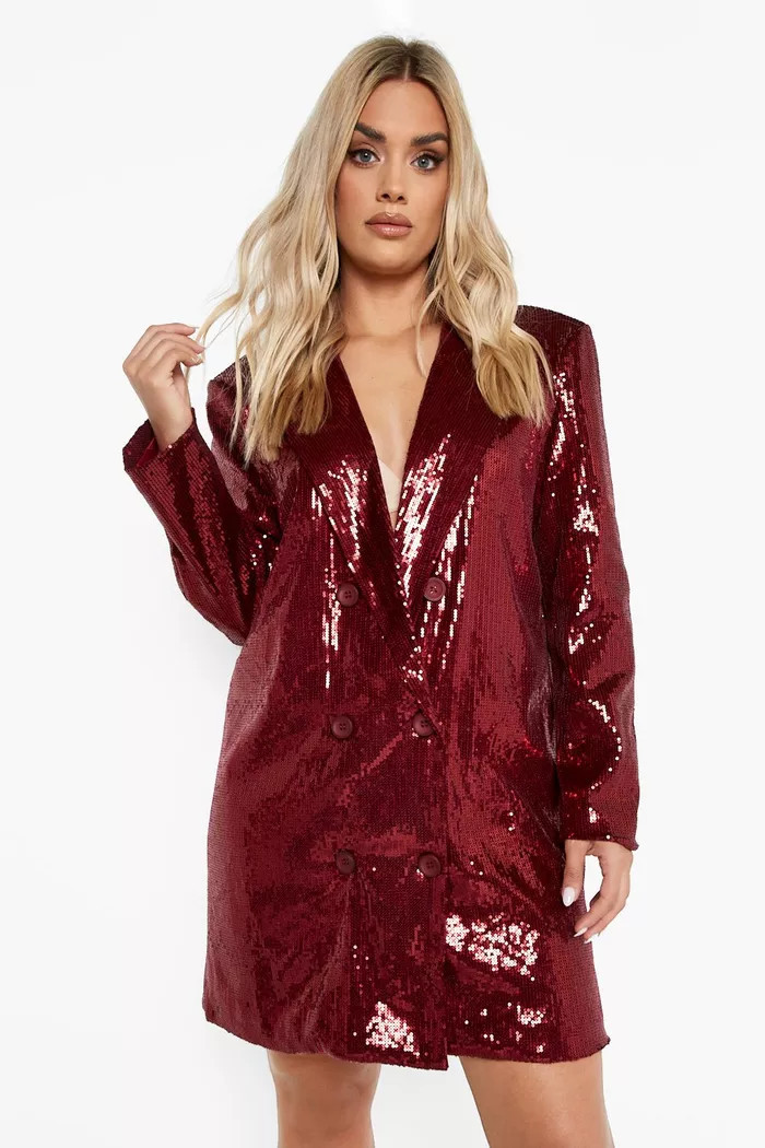 Plus Sequin Button Blazer Dress | boohoo (US & Canada)