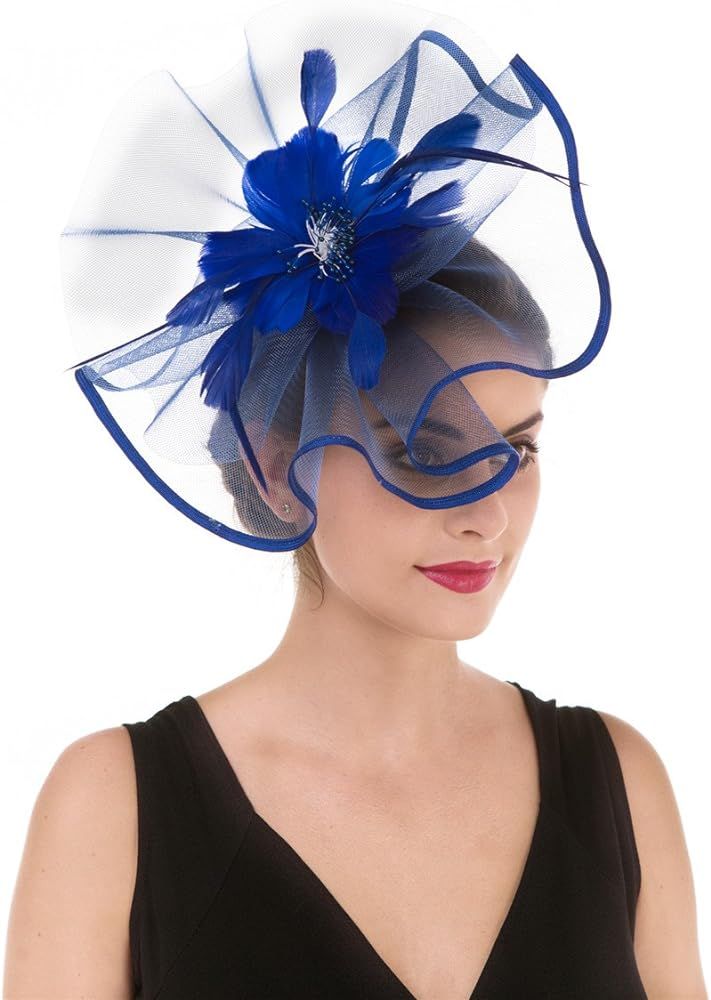 SAFERIN Fascinator for Women Hair Clip Hat Bowler Feather Flower Veil Wedding Party Hat Tea Hat | Amazon (US)