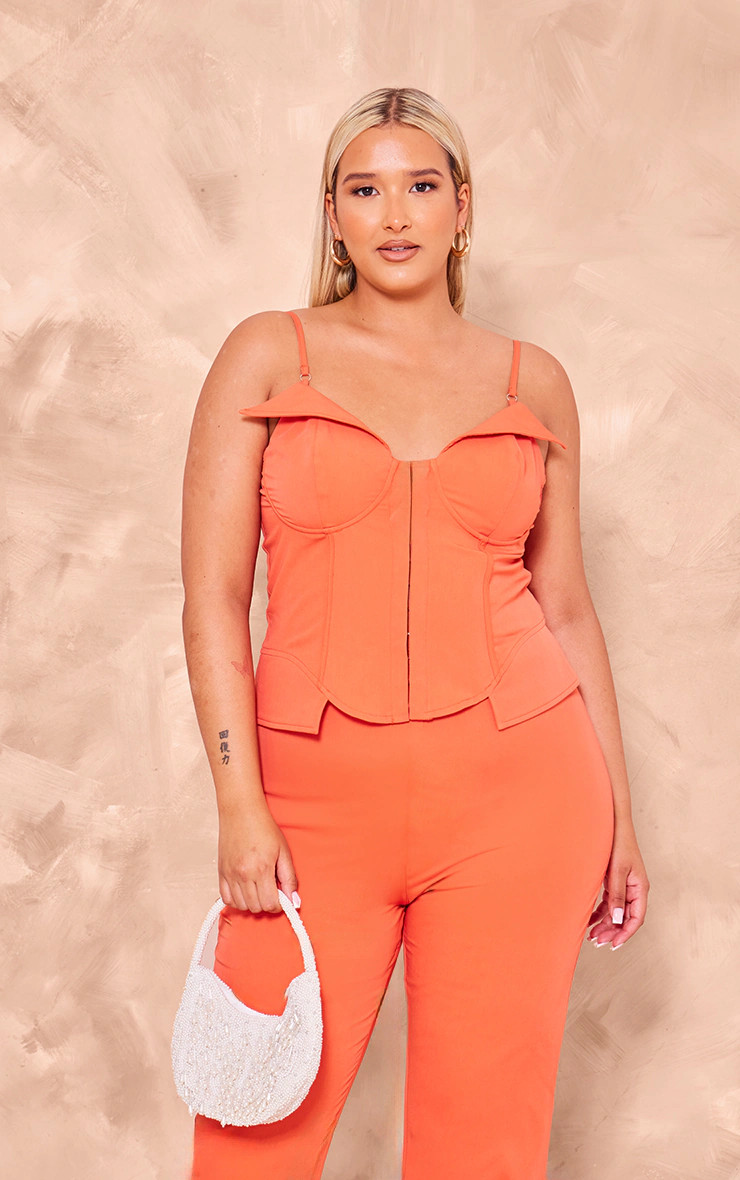 Plus Deep Orange Hook And Eye Corset Crop Top | PrettyLittleThing US