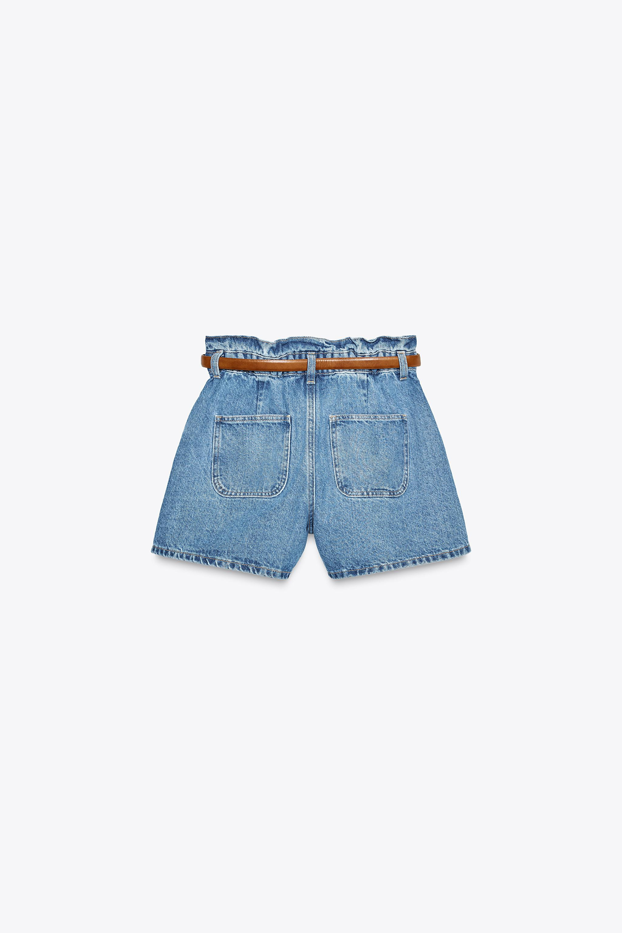 High-waist paperbag Bermuda shorts with belt loops. Side pockets and patch pockets on the back. C... | Zara UK