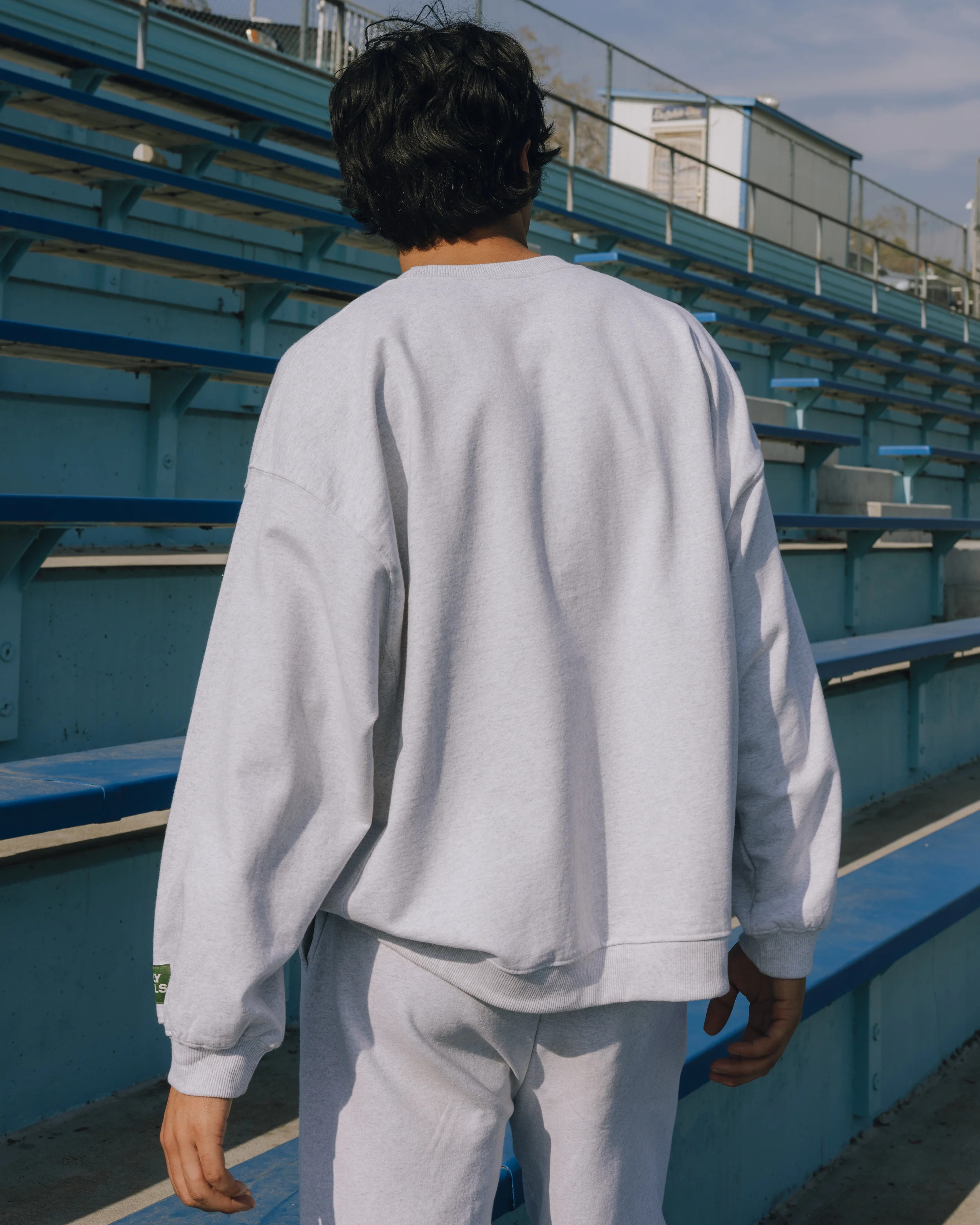Oversized Daily Crew - Heather Grey with Navy | Daily Drills