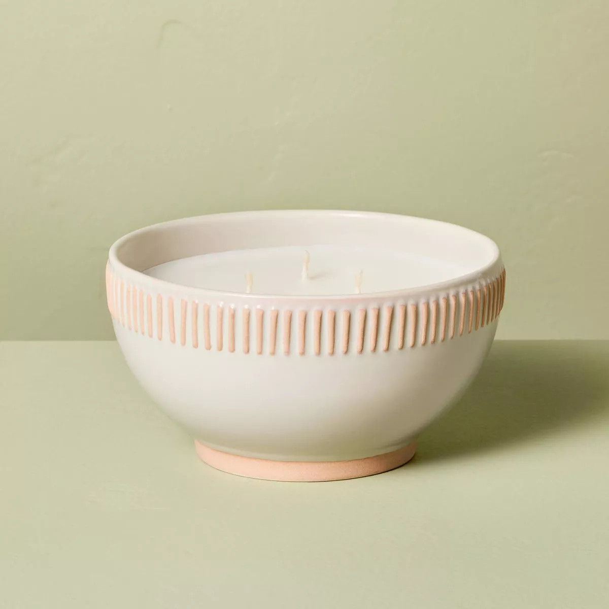 3-Wick Rim Stripe Ceramic Citronella Scented Bowl Candle 12oz Cream - Hearth & Hand™ with Magno... | Target