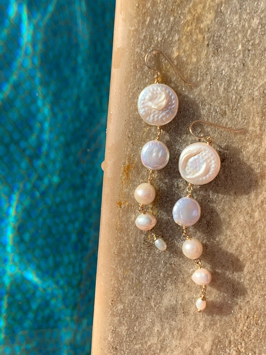 5 Tier Pearl Earrings, Coin Pearl Long Earrings, Long Pearl Earrings, White Pearl Earrings, Natur... | Etsy (US)