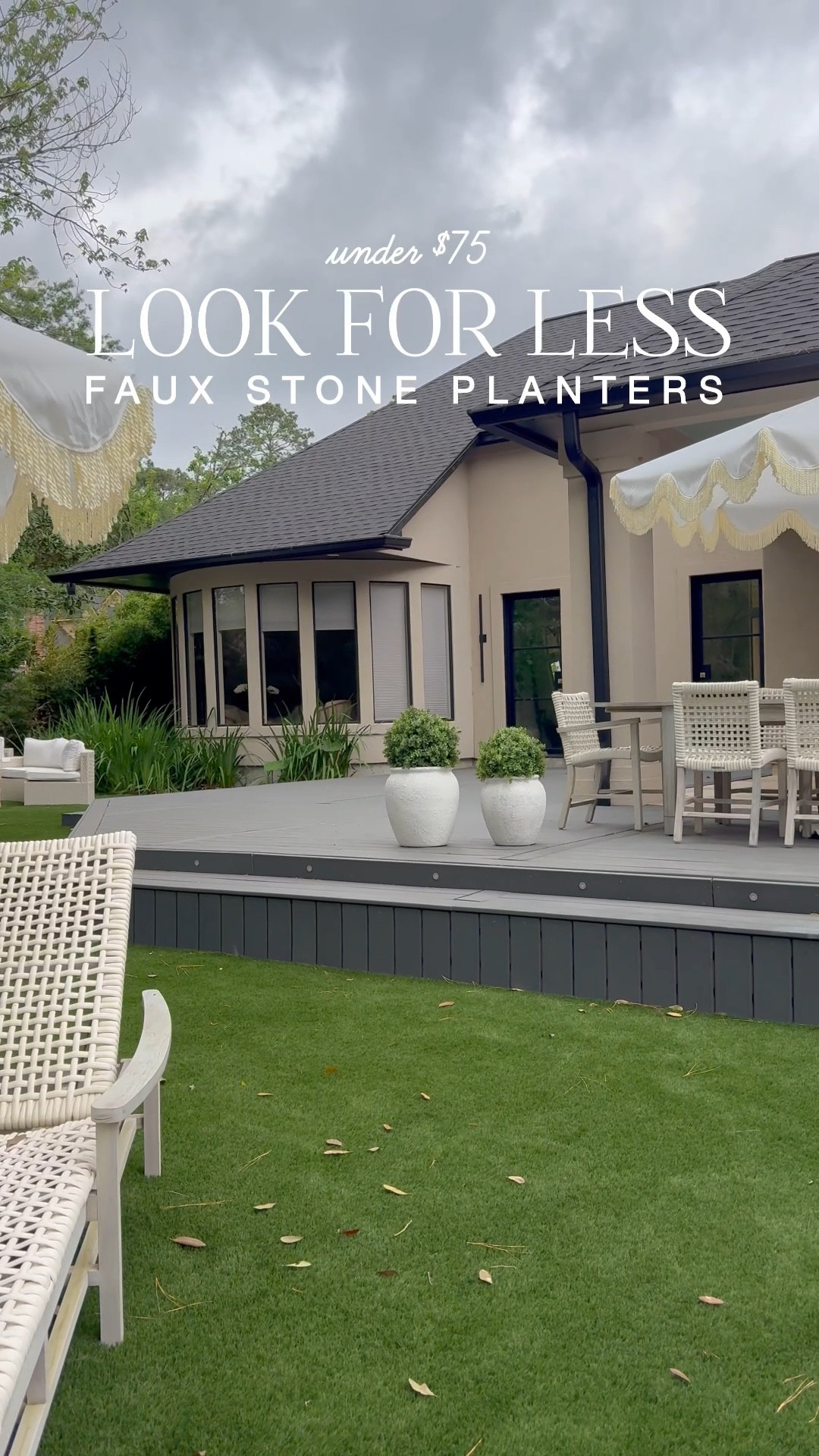 Faux stone planters under $75 at Lowe’s.  They have built in self watering and I drilled holes in the bottom to allow for drainage.  I filled mine with faux boxwood plants.  The large planter has a 26” plant and the small planter has a 24” plant. 

#LTKSaleAlert #LTKFindsUnder100 #LTKHome