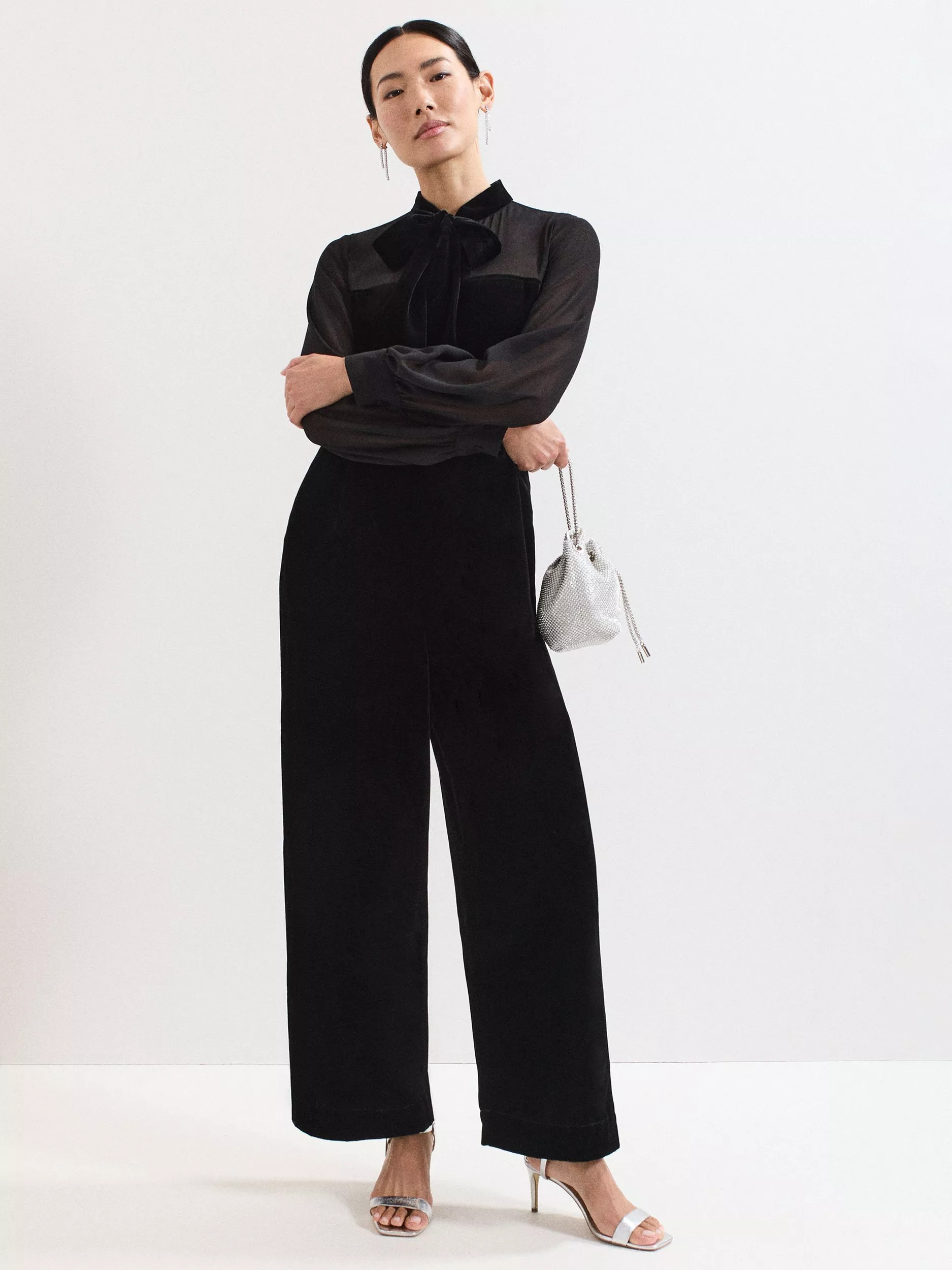 Phase Eight Magie Velvet Tuxedo Jumpsuit, Black | John Lewis (UK)