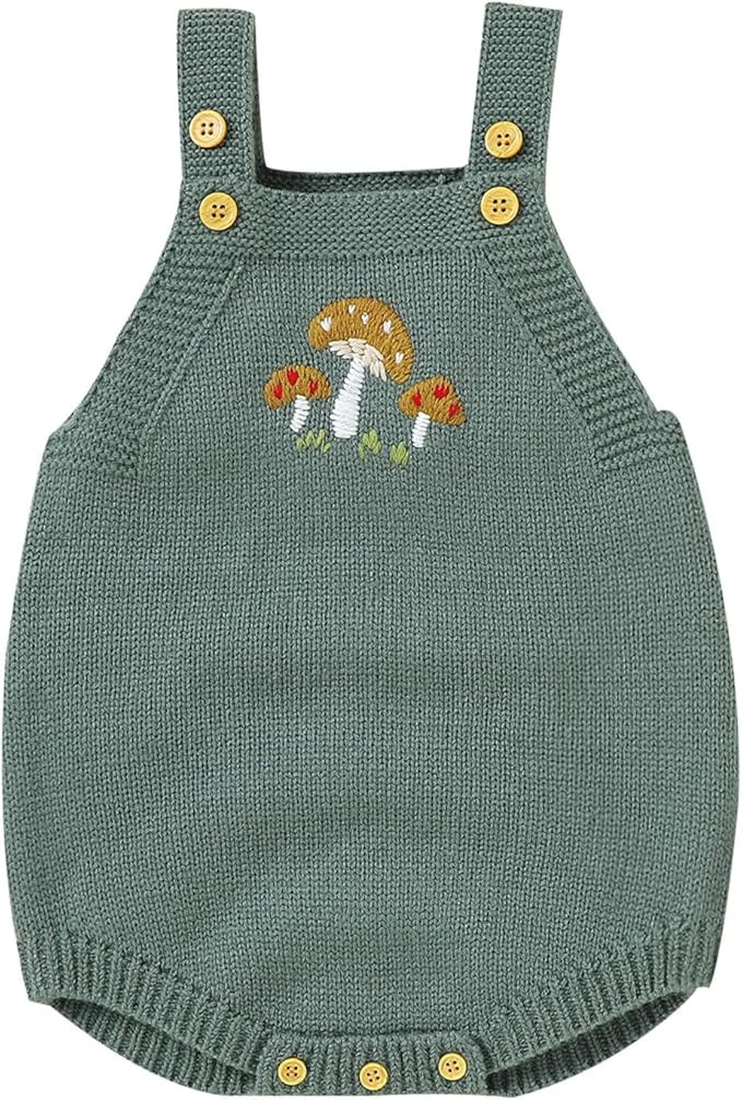 Newborn Baby Knitted Sleeveless Romper 𝐌ushroom Embroidered Bodysuit Sweater Clothes Summer | Amazon (US)