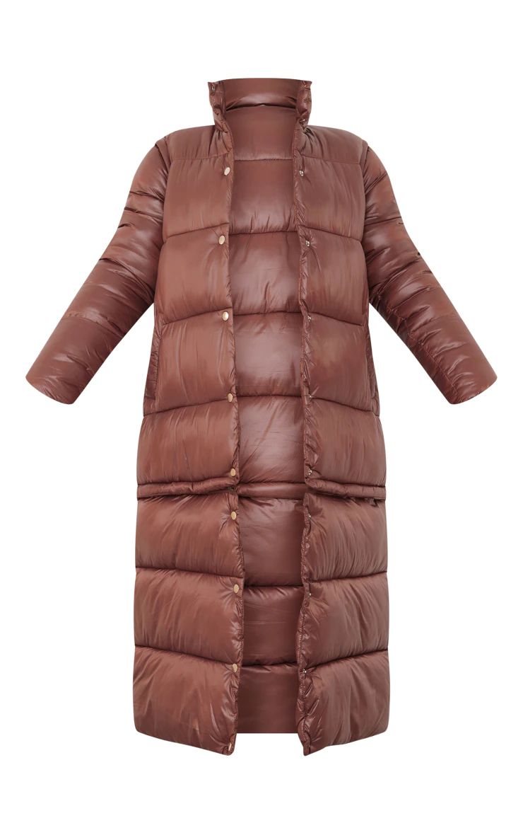 Chocolate Detachable Sleeve And Hem Maxi Puffer Coat | PrettyLittleThing US