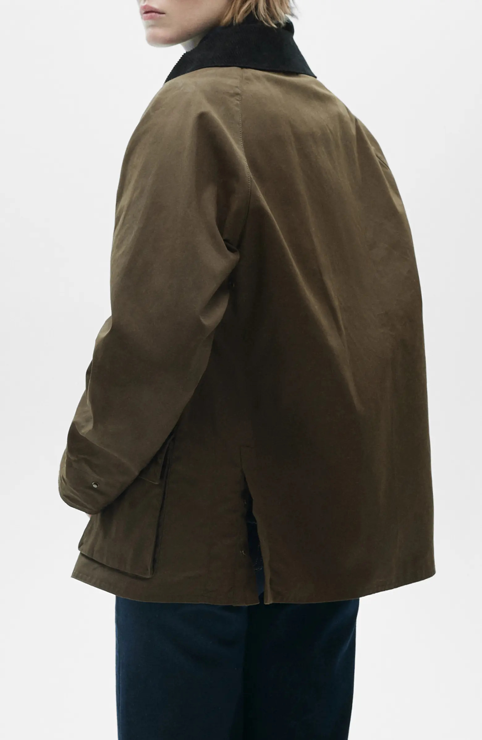 Corduroy Collar Waxed Effect Oversize Jacket | Nordstrom