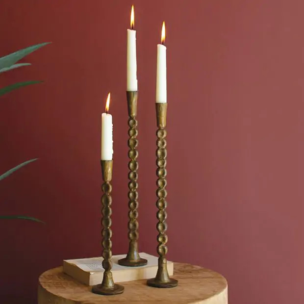 Chain Link Brass Taper Candle Holder Set of 3 | Antique Farm House