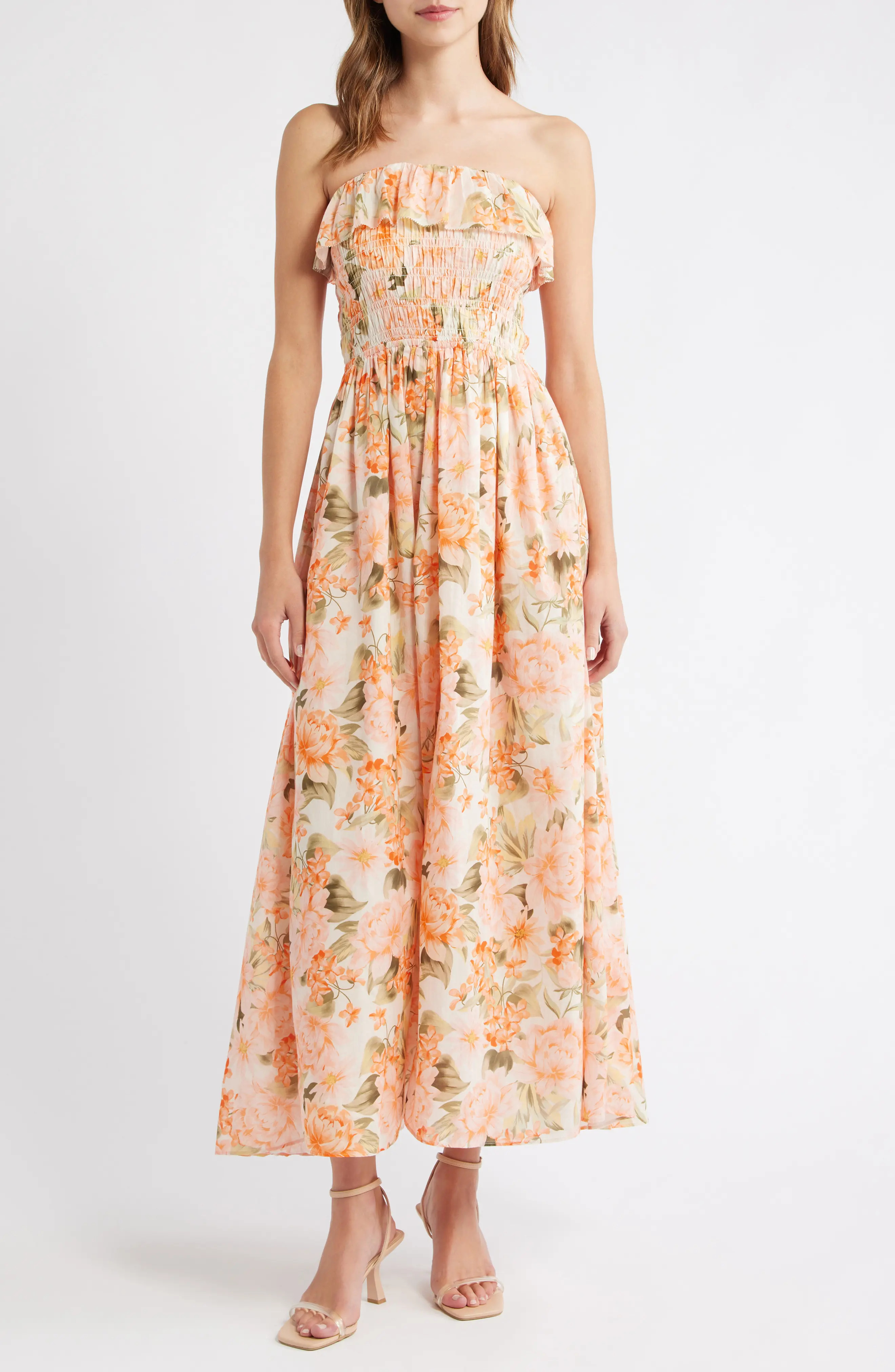 Shirred Floral Print Maxi Dress (Women) | Nordstrom | Nordstrom