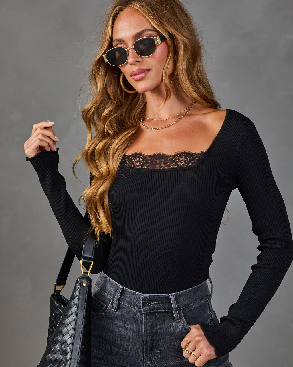 Daniella Ribbed Lace Trim Top | VICI
