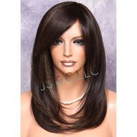 Brown With Frosted Light Auburn Mix Human Hair Blend Wig Straight Off Side Parting Full Bangs Heat Ok Cancer Alopecia Theater Cosplay | Etsy (US)