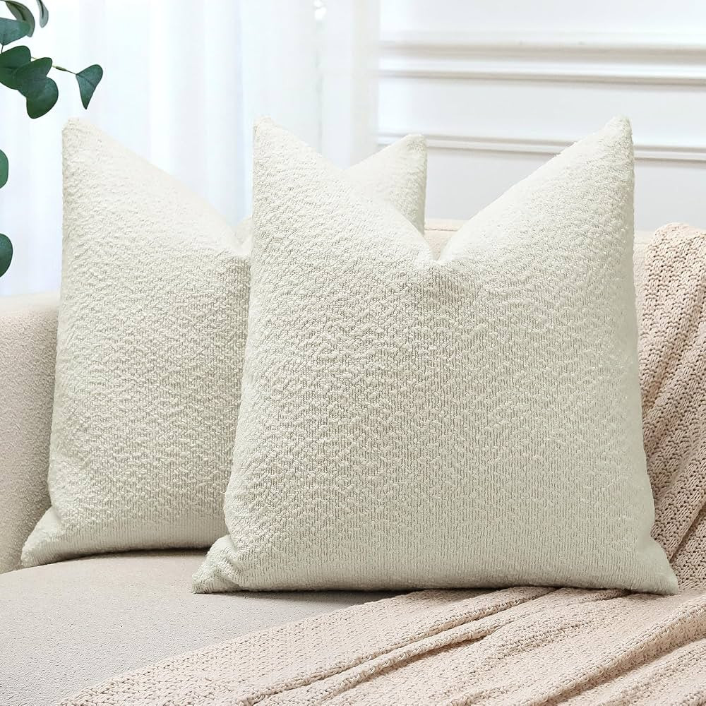 OTOSTAR Pack of 2 Textured Boucle Throw Pillow Covers 20x20 Inch Cream Beige Accent Solid Pillowc... | Amazon (US)