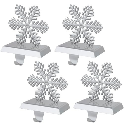 OCTERIC 4Pcs Christmas Snowflake Stocking Holders, Snowflake with Diamond Stocking Hanger Mantel Weighted Heavy Metal Stocking Hook Stand with Non-Slip Strips for Tables Window Fireplace Home Decor | Amazon (US)