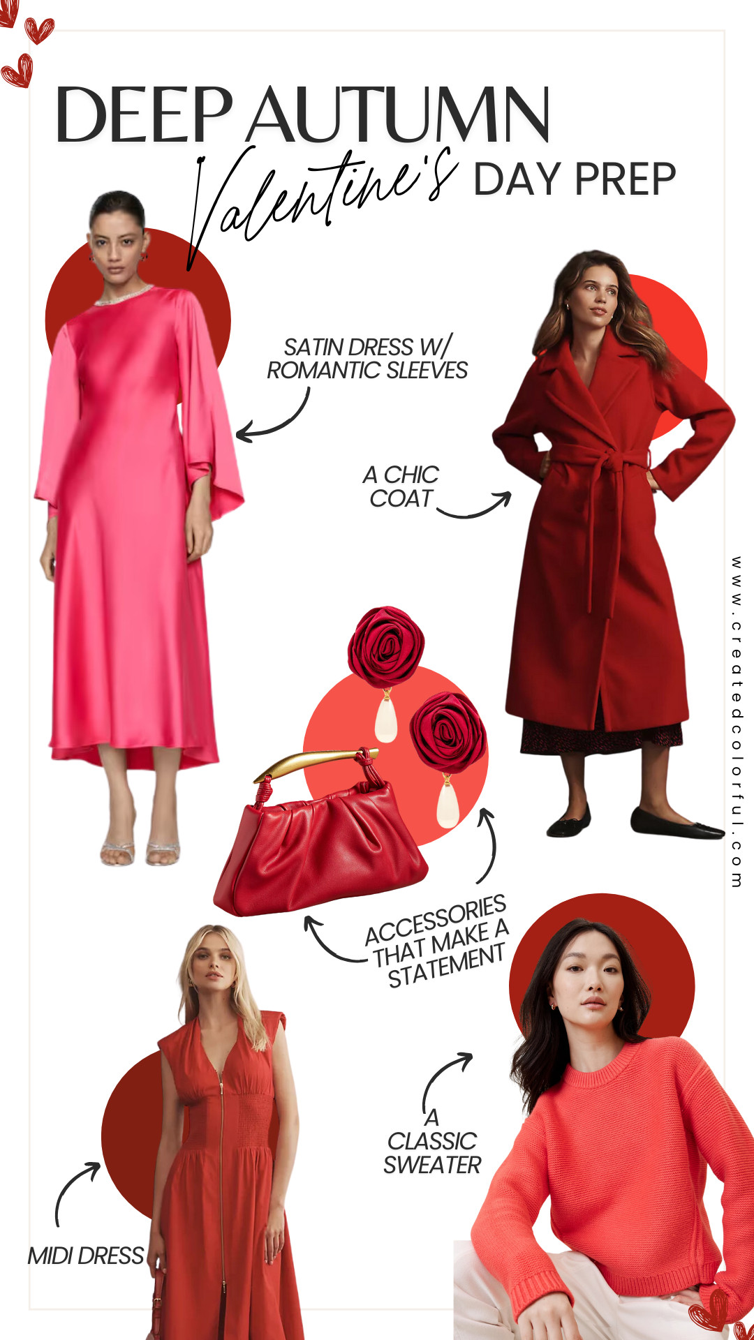 You can achieve a romantic Valentine's Day look with ease 💋✨

If you're aiming to create a romantic look for this year's Valentine's festivities, let's make sure you start with the right colors! 

Deep Autumns, reach for deep shades of red and pink that compliment the warmth of your skin. Check out our blog to see more examples!

#createdcolorful 

#LTKMidsize #LTKStyleTip #LTKSeasonal