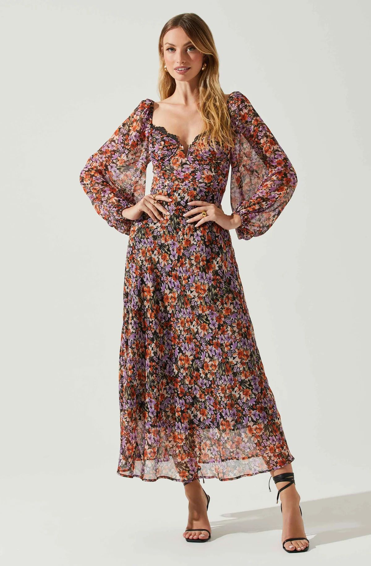 Sylvie Floral Puff Sleeve Midi Dress | ASTR The Label (US)