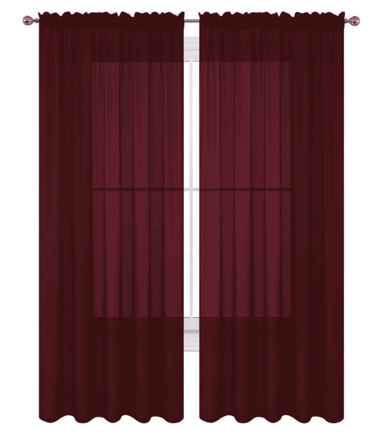 Decotex 2 Piece Elegant Solid Sheer Window Curtain Panels Treatment Drapes (55" X 63", Burgundy) ... | Walmart (US)
