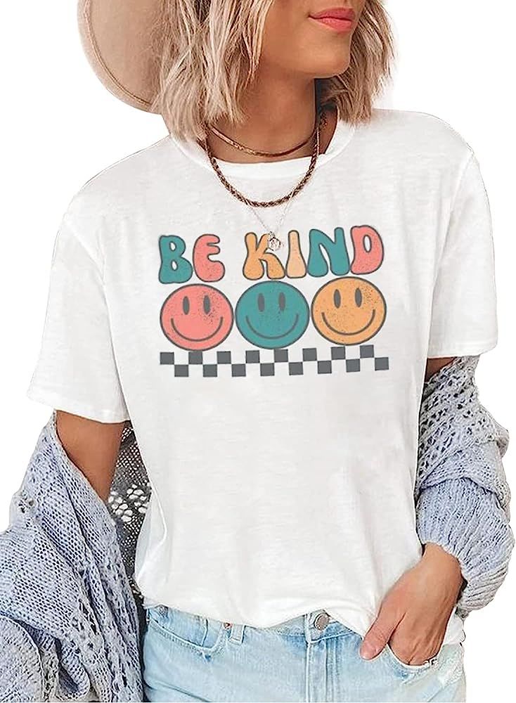 Be Kind Shirts for Women T Shirt Smile Face Graphic Tees Shirt Inspirational Teacher Tshirts Casu... | Amazon (US)