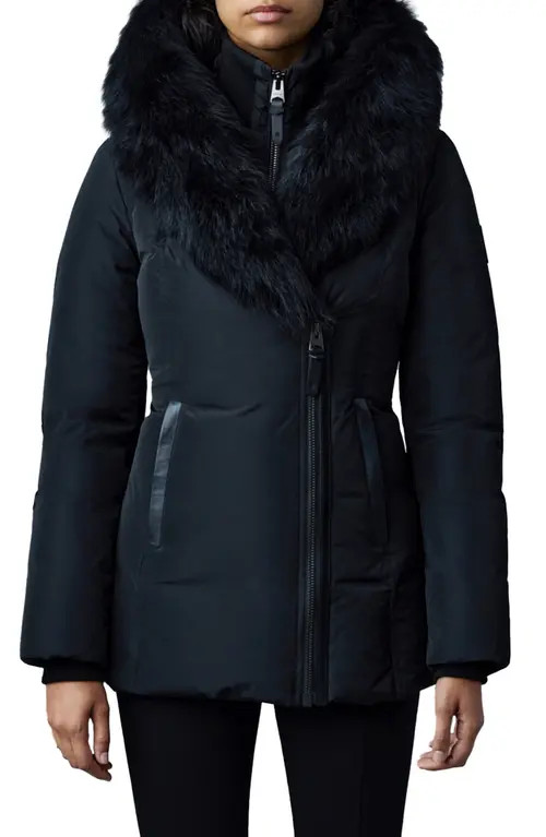 Mackage Adali Genuine Shearling Trim Down Jacket in Black at Nordstrom, Size Large | Nordstrom