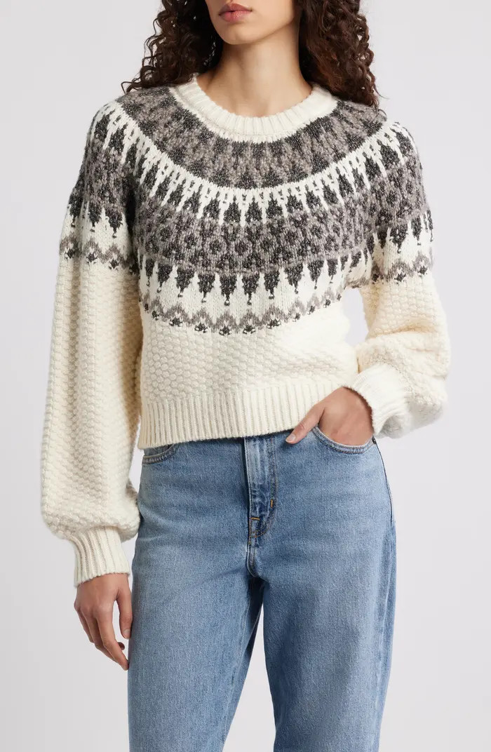Alora Metallic Fair Isle Balloon Sleeve Sweater | Nordstrom