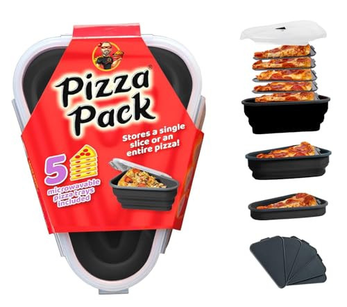 The Perfect Pizza Pack™ - Reusable Pizza Storage Container with 5 Microwavable Serving Trays - BPA-Free Adjustable Pizza Slice Container to Organize & Save Space, Black | Amazon (US)