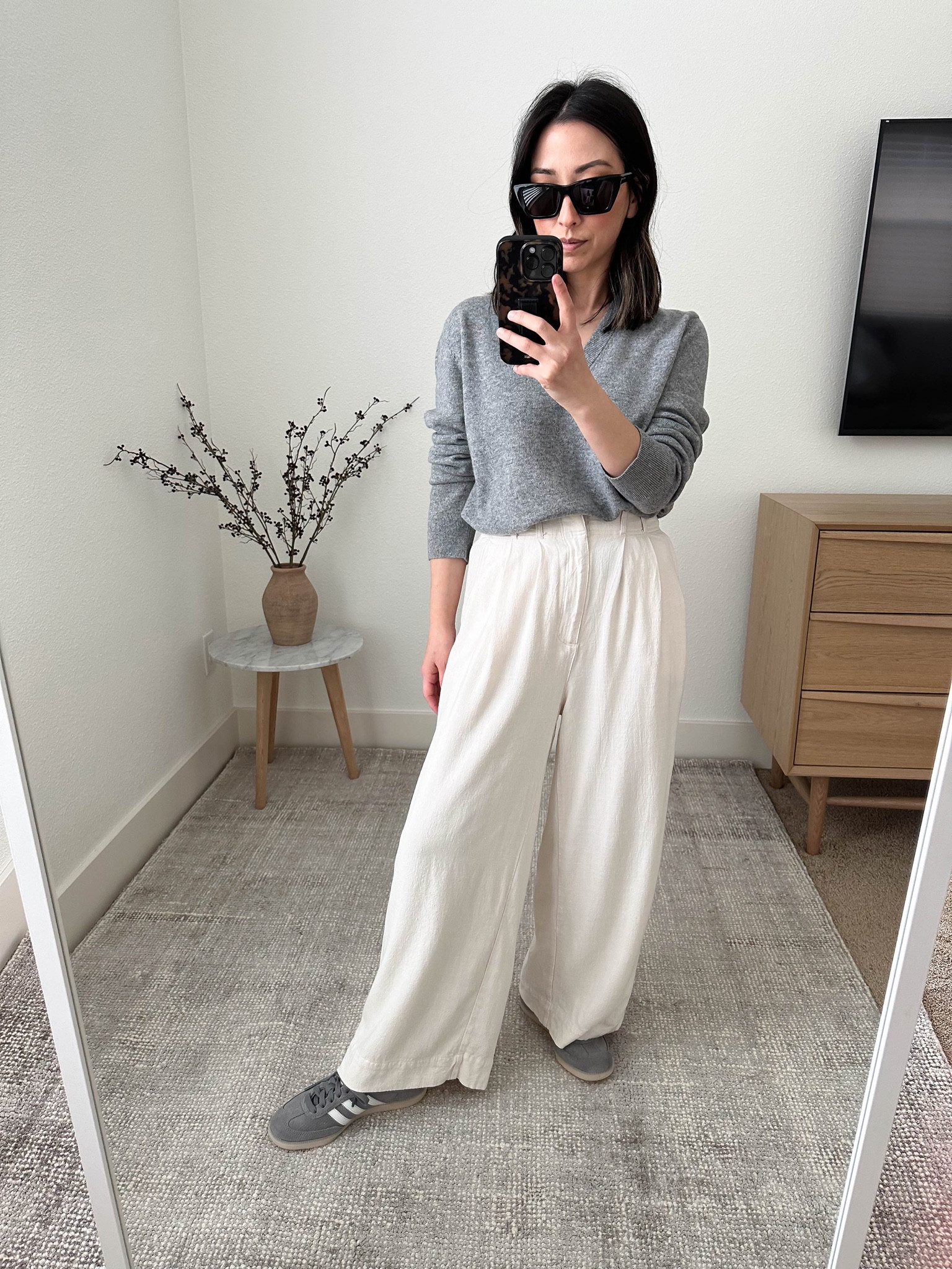 Jenni Kayne Flynn cashmere sweater. This is the thinnest of the JK sweaters I own. Runs oversized. Love this sweater so much. So classic and beautiful. 

Use code RESET20 for 20% off. 

Sweater - Jenni Kayne xs
Pants - Z supply xs
Sneakers - Adidas Samba 4.5 men’s
Sunglasses - YSL Mica 

Petite Style, Neutral outfit, capsule wardrobe, minimal style, street style outfits, Affordable fashion, Spring fashion, Spring outfit,



#LTKsalealert #LTKshoecrush #LTKSeasonal