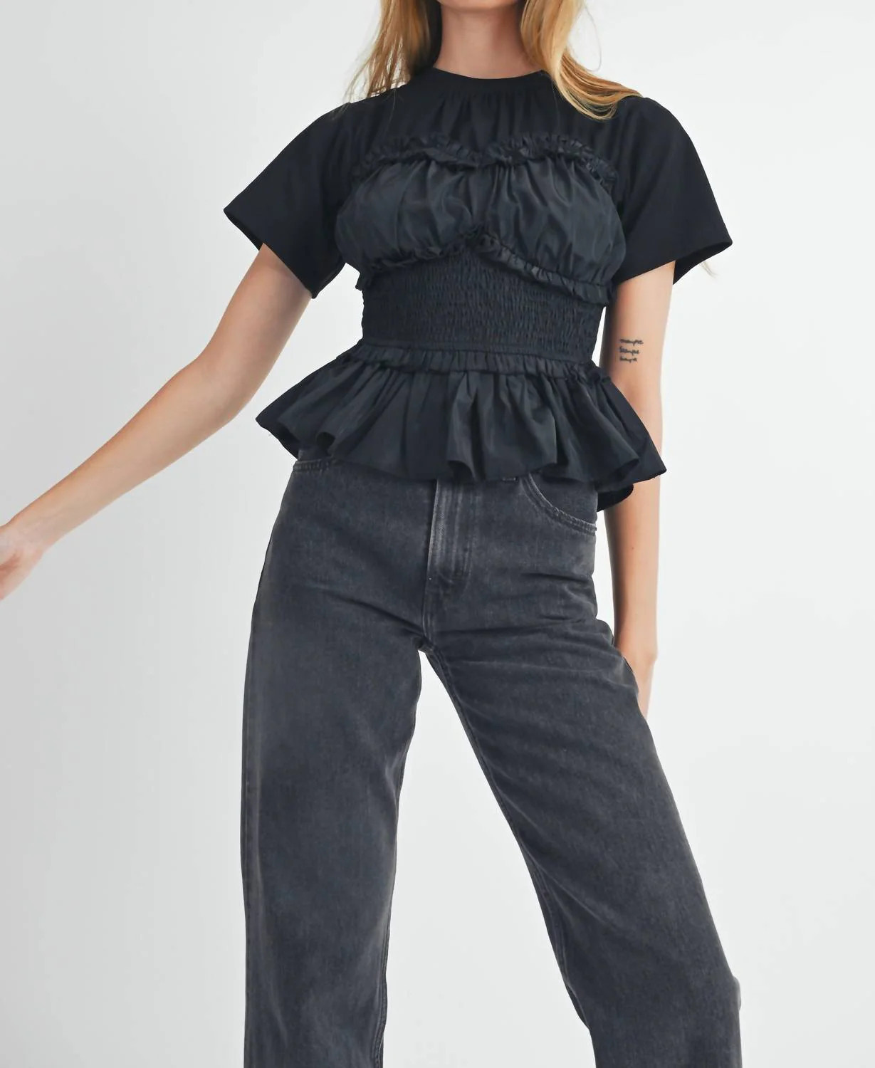 Annie Peplum Top In Black | Shop Simon