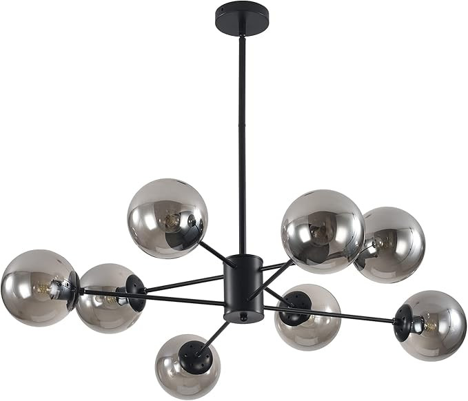 KCO Lighting Modern Glass Globe Sputnik Chandelier 8-Light Mid Century Black Sputnik Chandelier P... | Amazon (US)