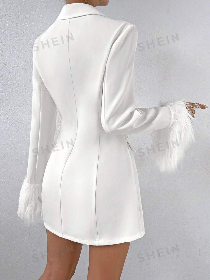 SHEIN Glamour Fuzzy Cuff Double Breasted Blazer Dress | SHEIN USA | SHEIN