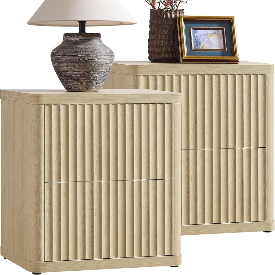 SICOTAS Night Stand Set of 2 Nightstands with 2 Drawers Storage Bedside Table Large Fluted Bed Si... | Amazon (US)