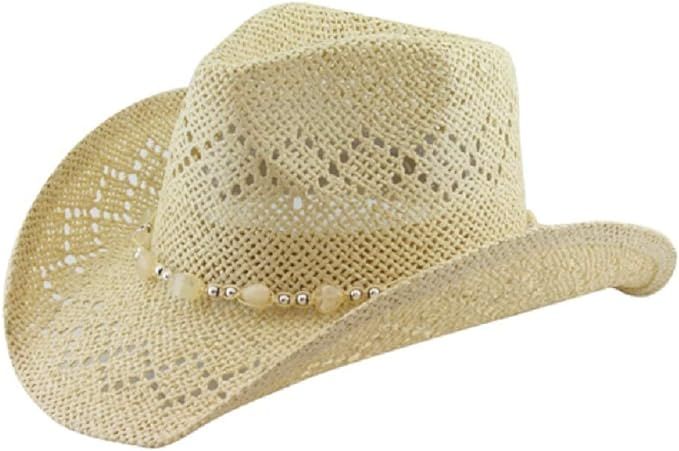 Vamuss Straw Cowboy Hat for Women with Beaded Trim and Shapeable Brim | Amazon (US)