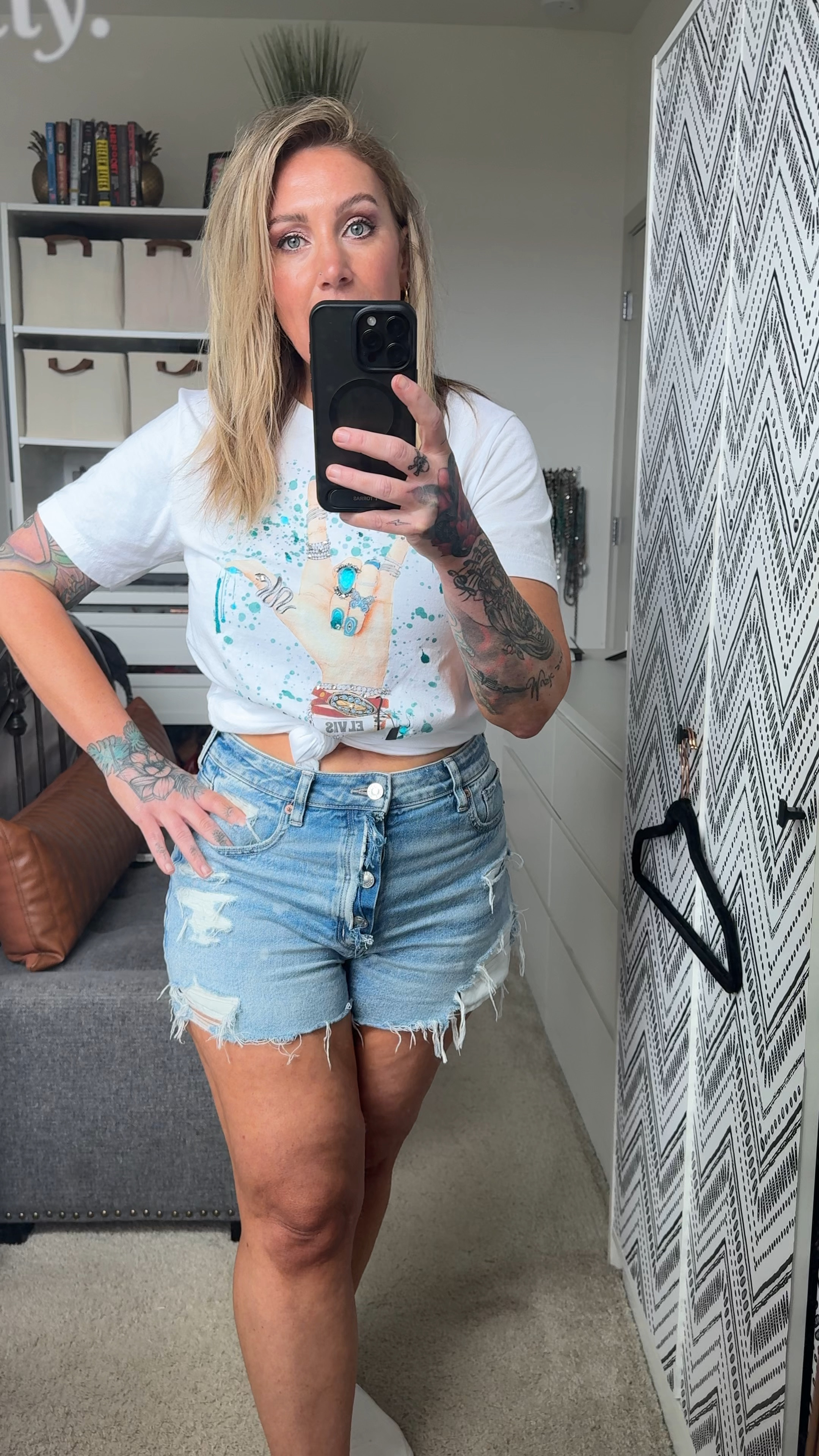 Living and loving these strigid shorts!! 
These have button fly, TTS and have some stretch! And 30% OFF today
TShirt I can’t link but check out this small business By Jodi

#LTKStyleTip #LTKSaleAlert #LTKOver40