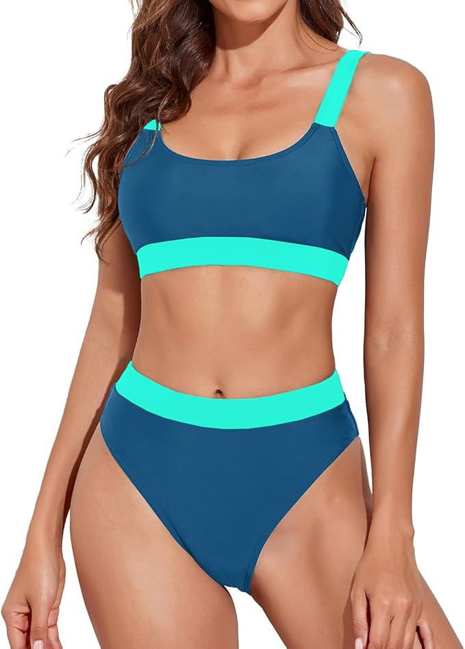 Tempt Me Women Two Piece High Waisted Bikini Swimsuits with Bottoms Teen Scoop Neck Sport Bathing... | Amazon (US)