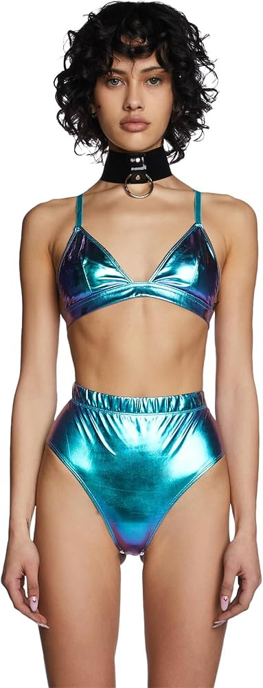 Dolls Kill Cosmic Ace Metallic Bra Top by Club Exx – Shiny Festival Triangle Top with Adjustabl... | Amazon (US)