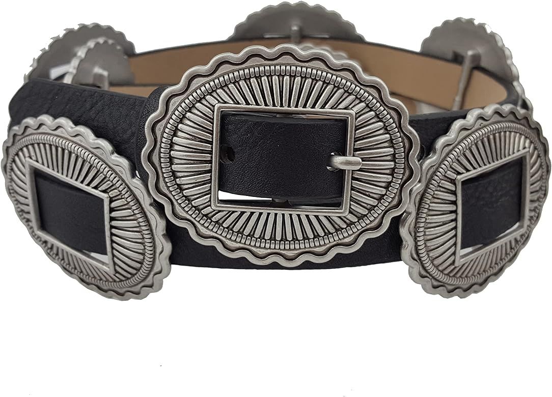 Skinny Western Buckle with conchos in Non-Animal Leatherette Belt | Amazon (US)
