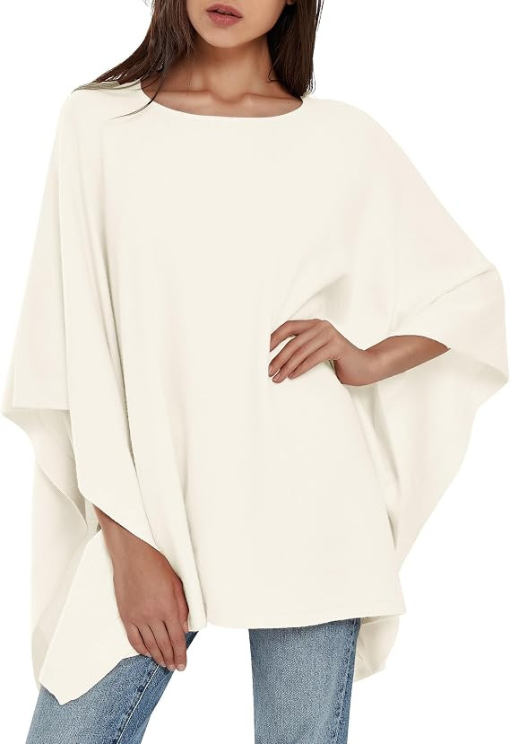 PULI Womens Pullover Poncho Sweater Soft Shawl Wraps Loose Fitting Baggy Tops for Fall Winter | Amazon (US)