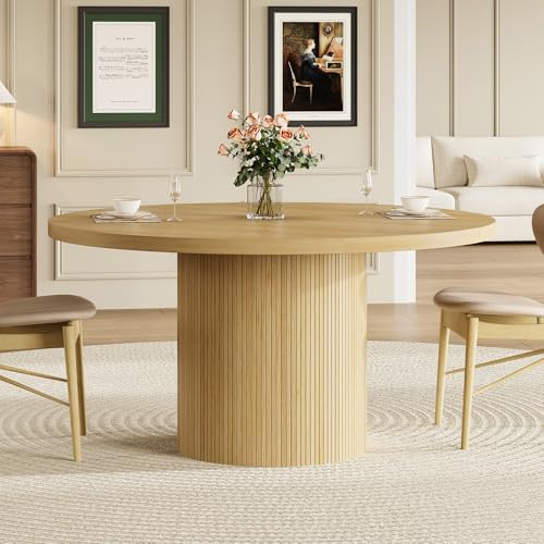 ComfyCorner 47" Round Dining Table, Circle Fluted Kitchen Table Only Oak | Amazon (US)