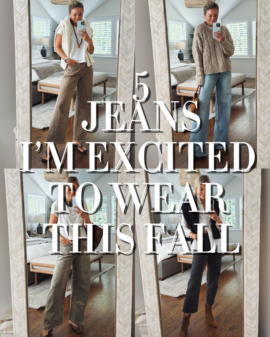 Top 5 fall jeans I’m excited to wear this fall
1. Brown jeans - 26R, tts, I’m 5’5 (code STYLEDSNAPSHOTS for discount) // small tee + sweater // sandals tts 

2. Light wash wide leg jeans - 26R, tts, I’m 5’5 (code STYLEDSNAPSHOTS for discount) // medium sweater, sized up 1 // booties tts 

3. Moss green Corduroy pants - 26R, tts, I’m 5’5 // small tee // flats tts 

4. Black cropped jeans - 26R, tts, I’m 5’5 (they do shrink a bit in length in the dryer, so I probably could have done the longer inseam and still had them be cropped after drying) // booties tts // linked similar button down and black sweater 

5. Dark wash wide leg jeans - 26R, tts, I’m 5,5 and I need to wear with small heel or get hemmed // small sweater tee // booties tts

#LTKgrwm
