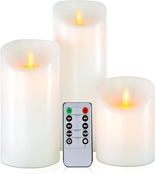 5plots 4"6"8" Pure White Wax Flameless Candles -Flickering LED Candles - Battery Operated with Re... | Amazon (US)