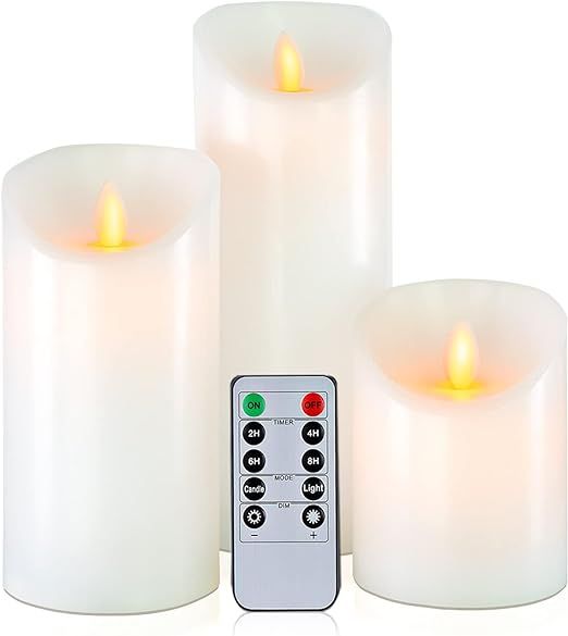 5plots 4"6"8" Pure White Wax Flameless Candles -Flickering LED Candles - Battery Operated with Re... | Amazon (US)