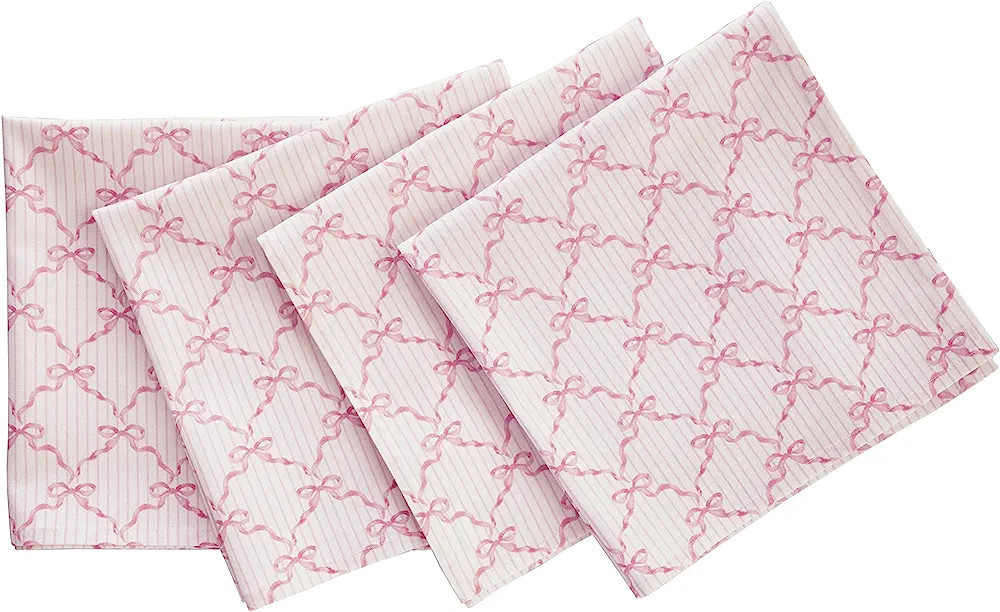 Solino Home Bows Print Napkins 20 x 20 Inch – Set of 4, 100% Cotton Pink Dinner Napkins for Val... | Amazon (US)