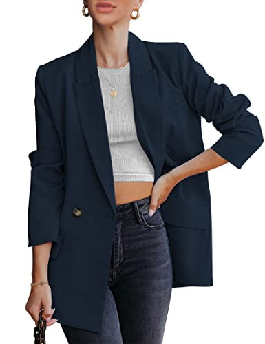 luvamia Women Casual Long Sleeve Lapel Oversized Work Blazer Boyfriend Jacket Navy Blue Women's Blazer Navy Blue Blazer for Women Blazers for Women Casual Size Medium Fits Size 8 / Size 10 | Amazon (US)